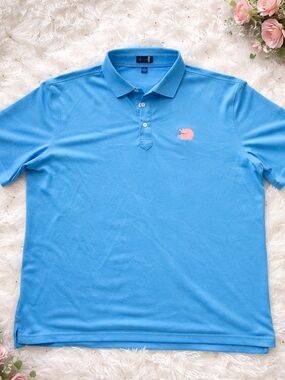 Men's Stitch Blue Polo with Pink Chest Embroidery